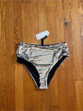 NWT For Love & Lemons Maia High Waist Black Lace Sequins Panty M